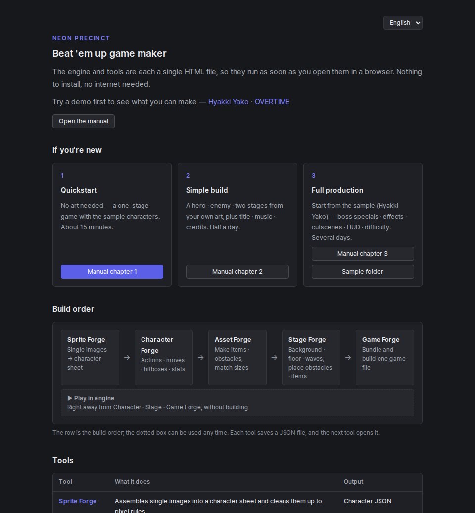 Start page — three steps for newcomers, build order, list of tools and demos