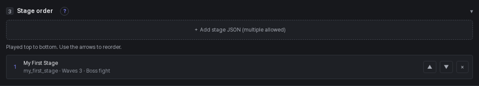 Stage order section — just My First Stage