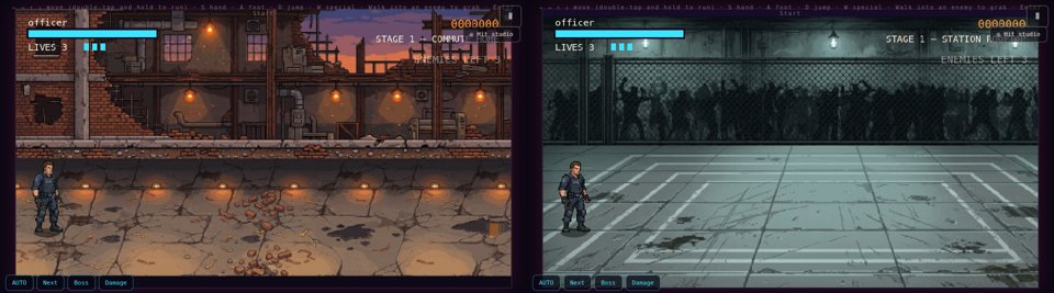 Two stages — the Officer standing in both
