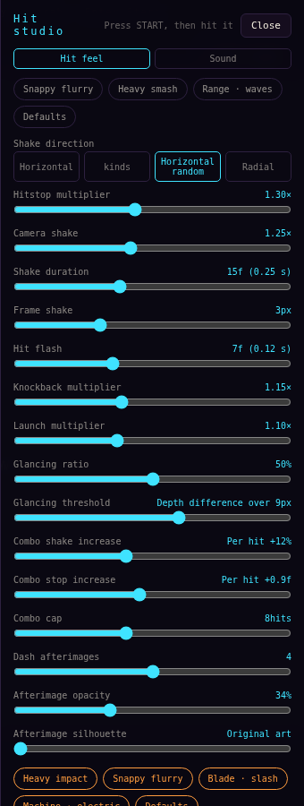 Hit studio — sliders for hitstop, camera shake and more